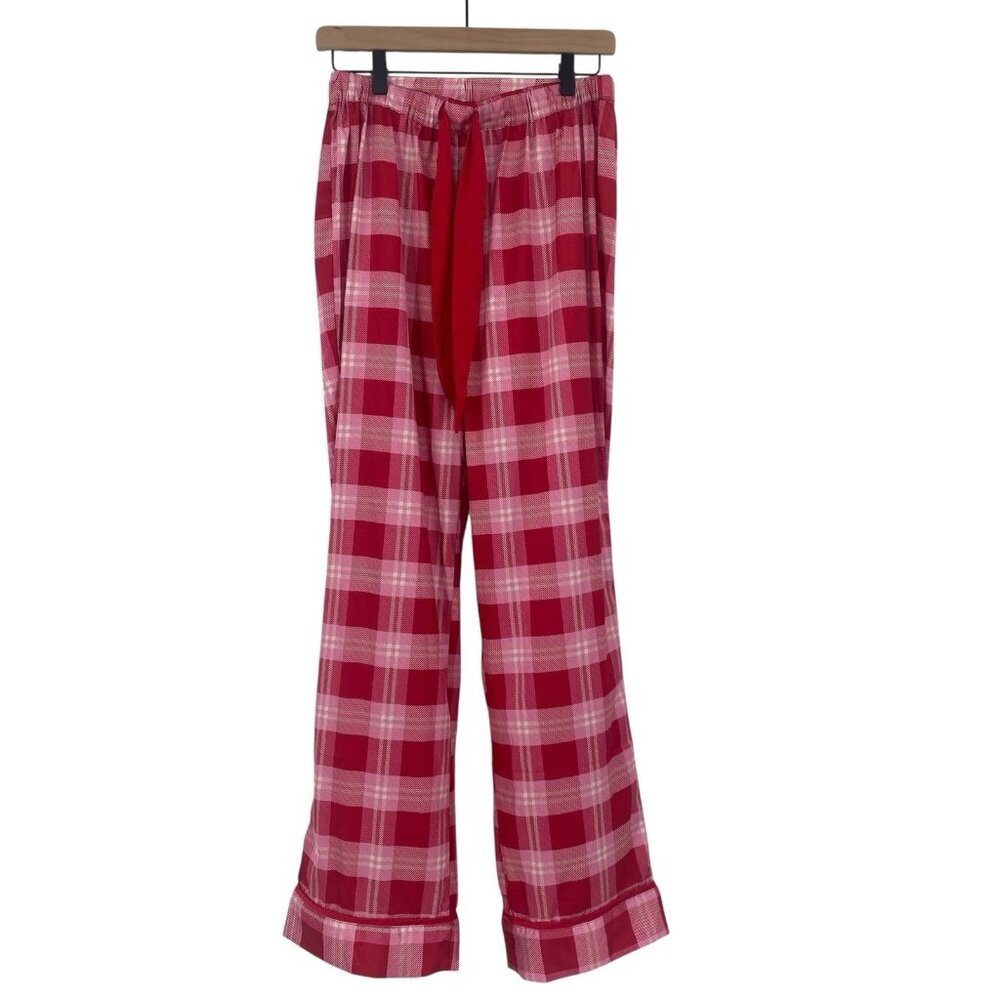 Beach Riot Connie Pajama Pants Plaid Red Pink Satin Womens Size Small
